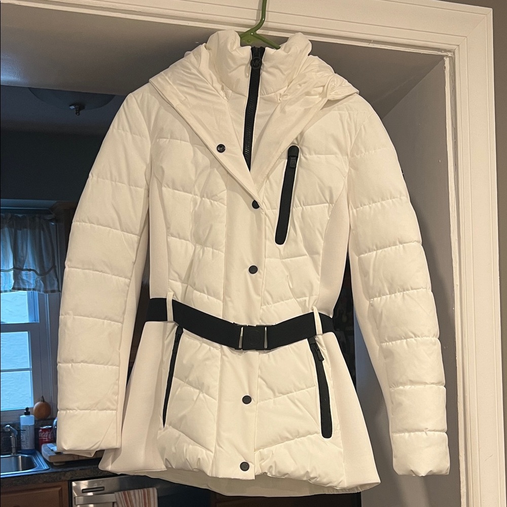 Michael Kors White Puffer Jacket with Black Accents